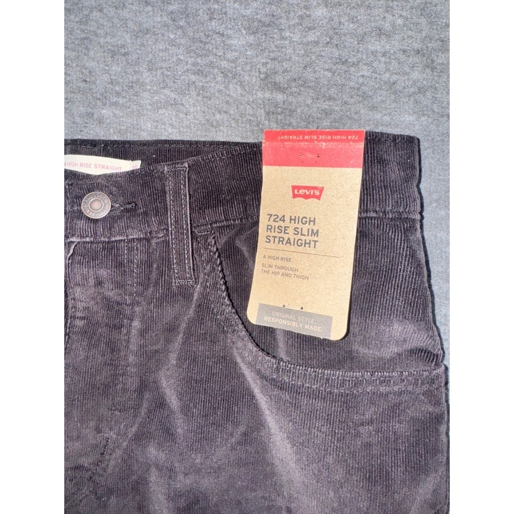 Levi's 724 High Rise Slim Straight Black Corduroy Pants Womens Size 25x32 NEW